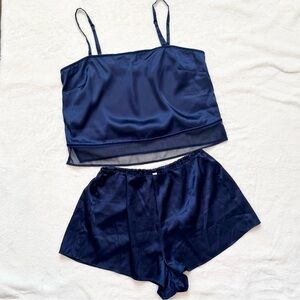 90s Victoria’s Secret Silky Satin Blue Velvet NWT Camisole Short Vintage PJ Set